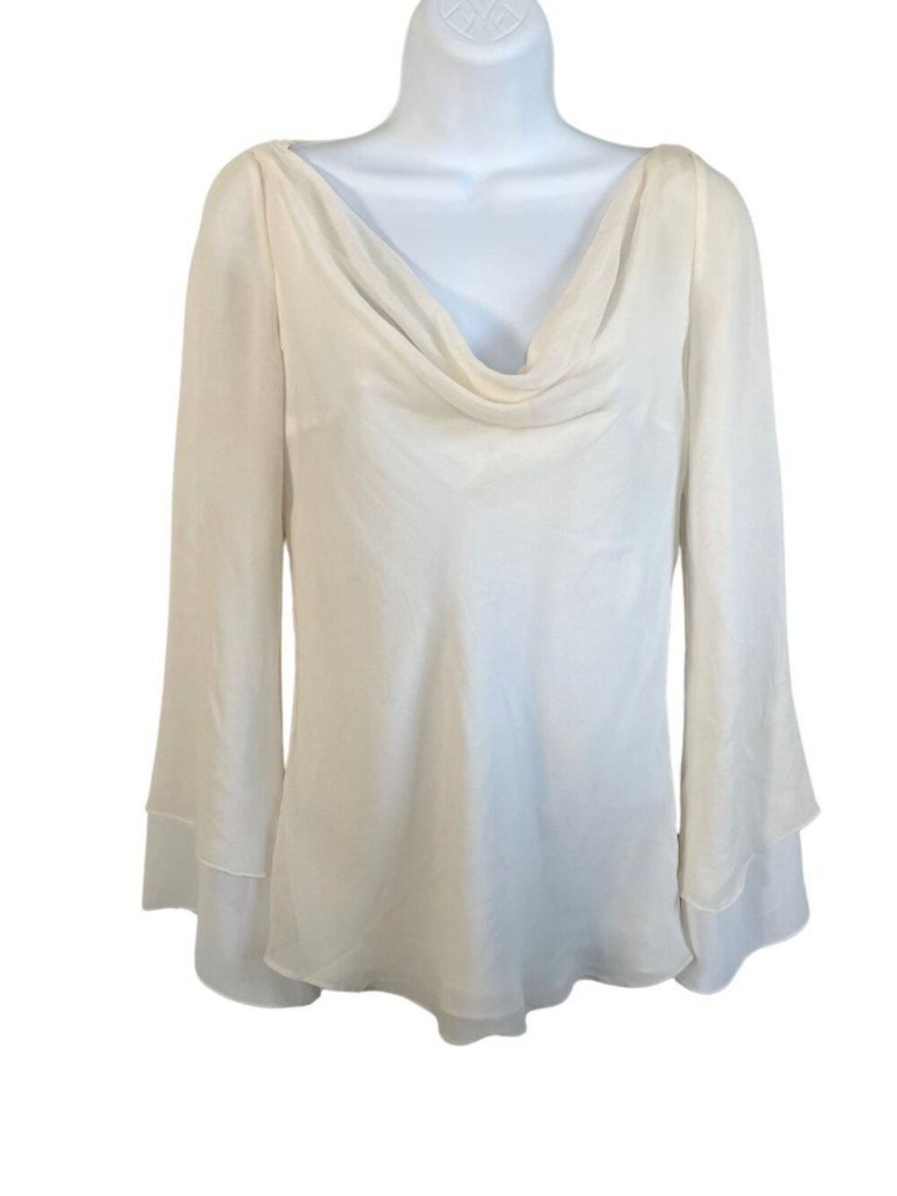 VIE by Victoria Royal Silk Cowl Neck Bell Sleeve Blouse Cream Sz 8 Balletcore
